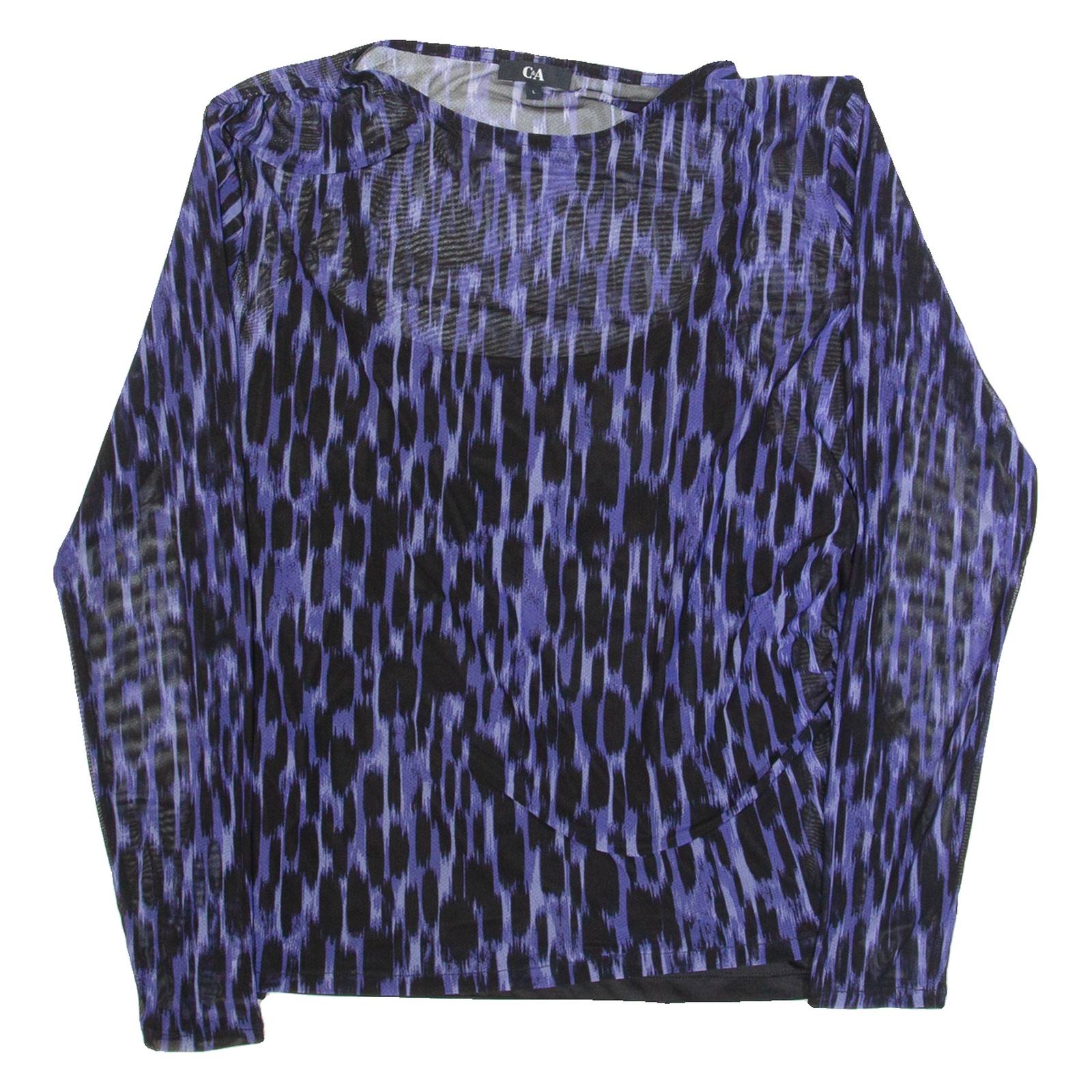 C&A Womens Printed Top Blue Long Sleeve Animal Print L