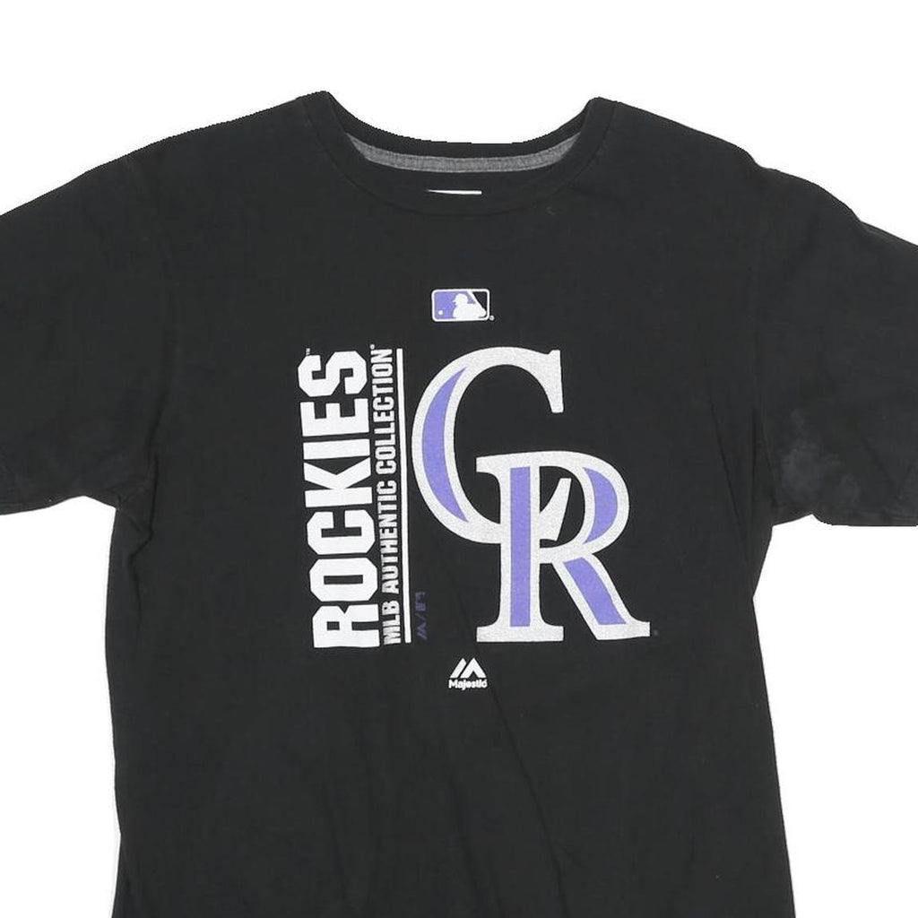MAJESTIC Mens Black Colorado Rockies Graphic T-Shirt M Short Sleeve Crew Neck