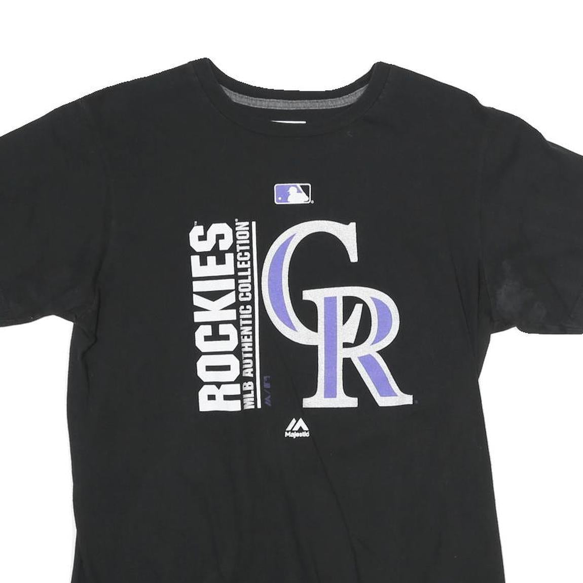 MAJESTIC Mens Black Colorado Rockies Graphic T-Shirt M Short Sleeve Crew Neck