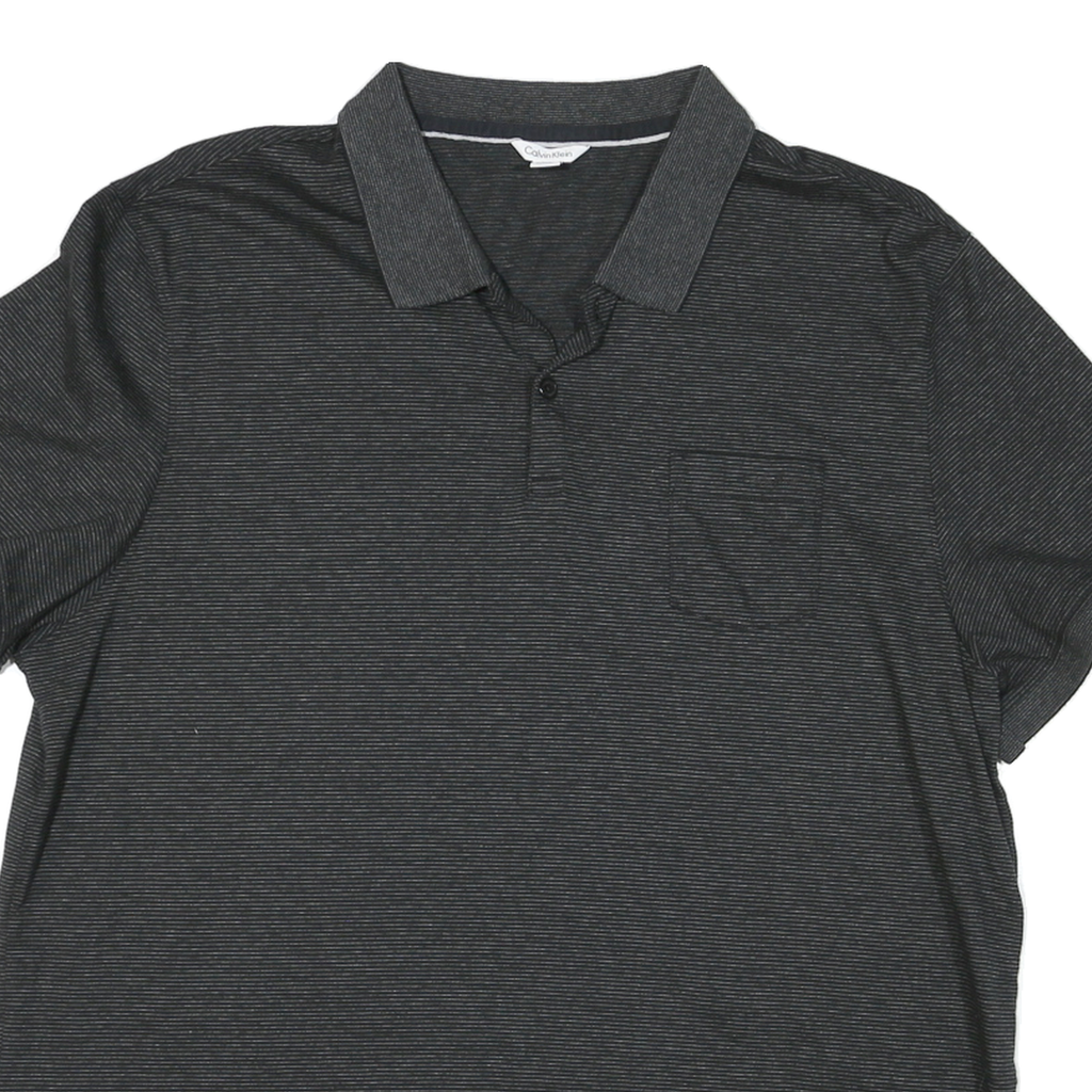 CALVIN KLEIN Mens Black Pinstripe Short Sleeve Polo Shirt M Cotton Casual