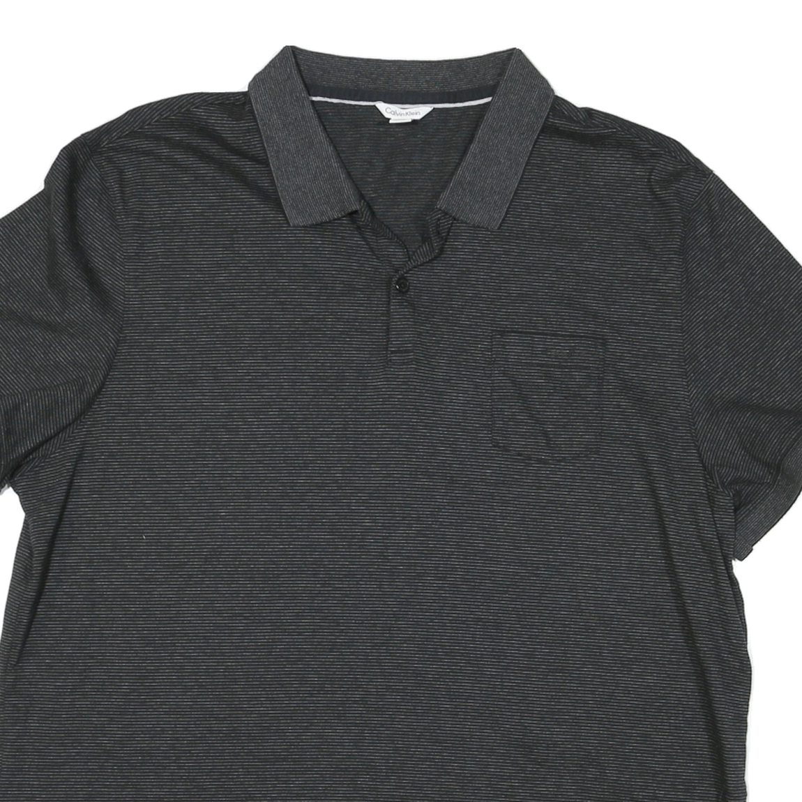 CALVIN KLEIN Mens Black Pinstripe Short Sleeve Polo Shirt M Cotton Casual