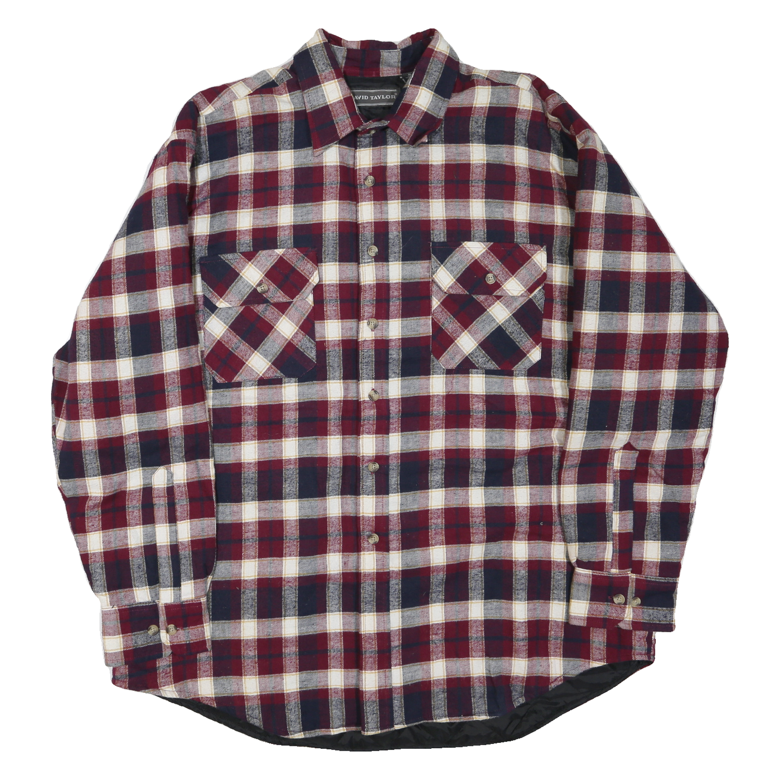 DAVID TAYLOR Mens Red & Navy Check Shirt XL Cotton Blend Long Sleeve Casual