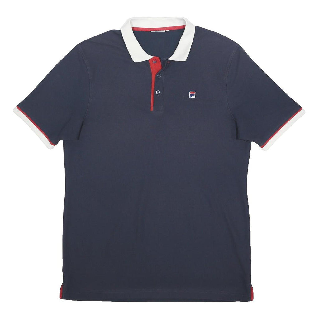 FILA Mens Navy Blue & White Short Sleeve Polo Shirt L Classic Logo Casual