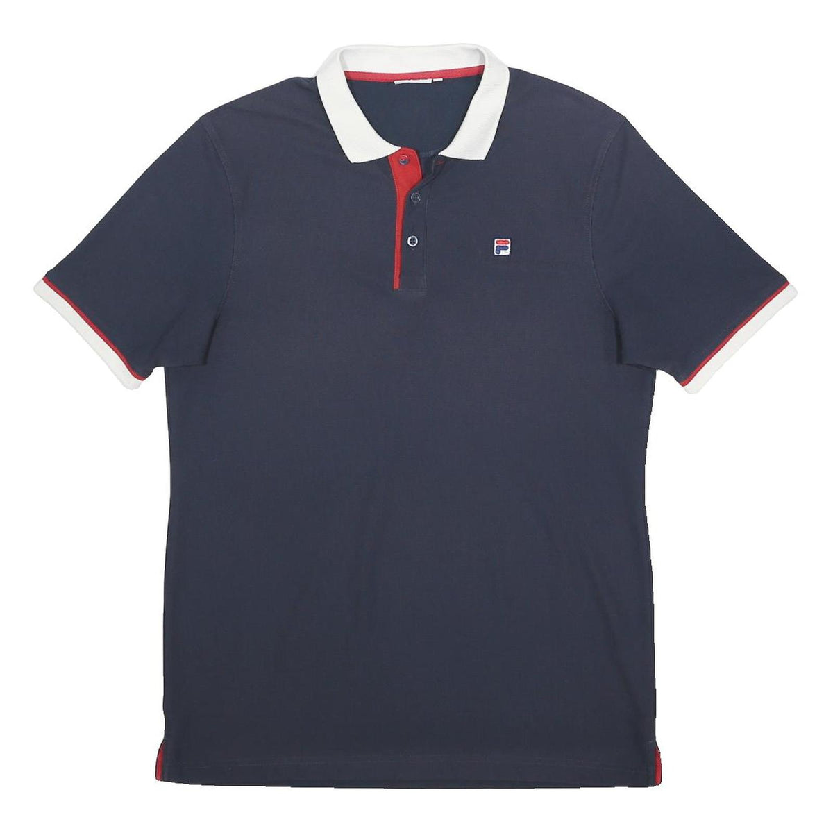 FILA Mens Navy Blue & White Short Sleeve Polo Shirt L Classic Logo Casual
