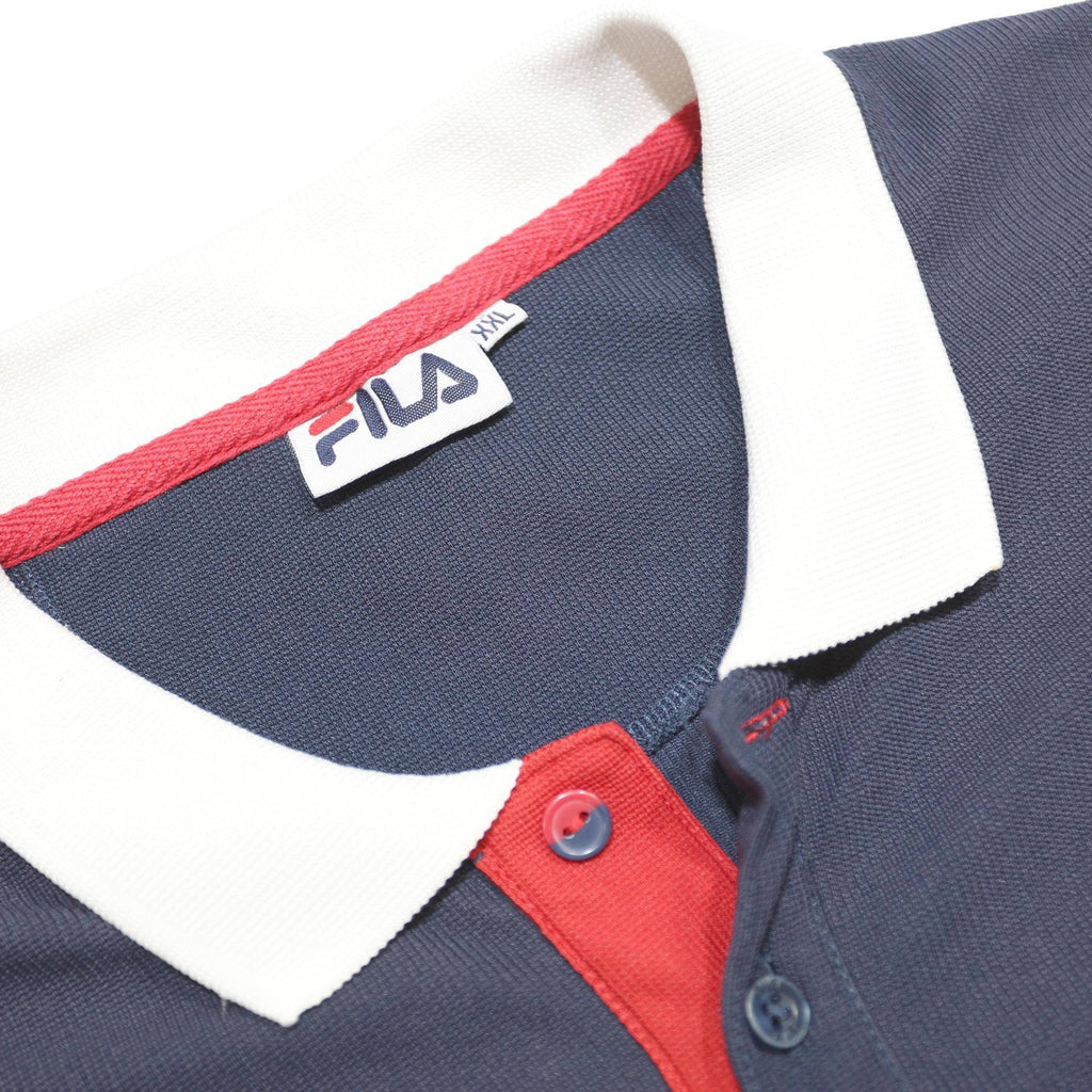 FILA Mens Navy Blue & White Short Sleeve Polo Shirt L Classic Logo Casual