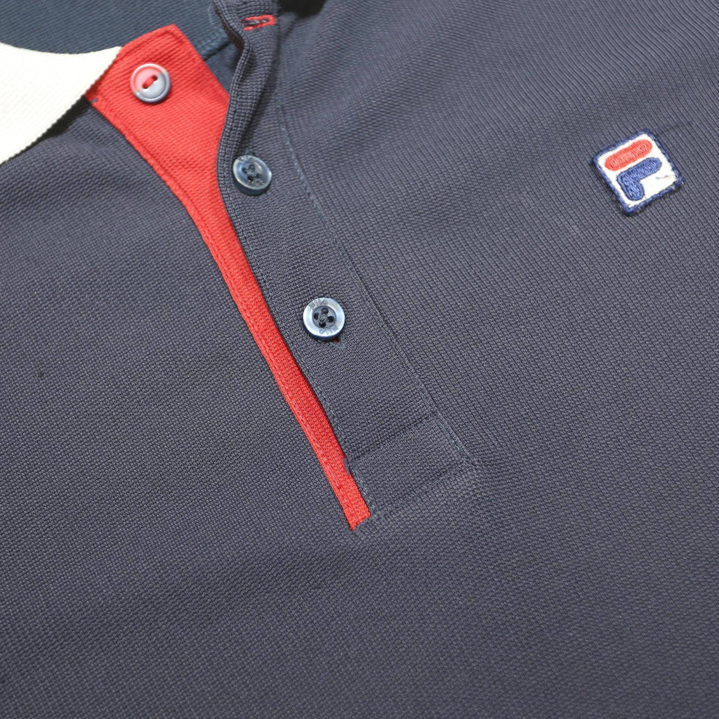 FILA Mens Navy Blue & White Short Sleeve Polo Shirt L Classic Logo Casual
