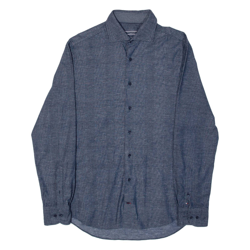 TOMMY HILFIGER Fitted Mens Shirt Blue Check Long Sleeve M
