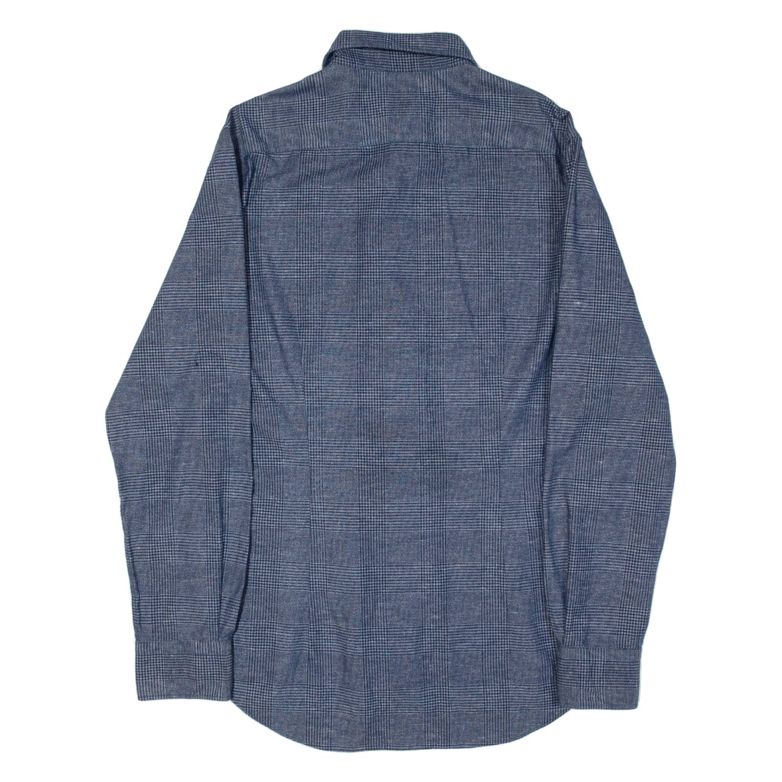 TOMMY HILFIGER Fitted Mens Shirt Blue Check Long Sleeve M