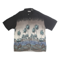 HOLLIS RIVER Mens Black & Taupe Rayon XL Hawaiian Shirt Tropical Palm Print