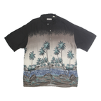 HOLLIS RIVER Mens Black & Taupe Rayon XL Hawaiian Shirt Tropical Palm Print