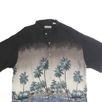 HOLLIS RIVER Mens Black & Taupe Rayon XL Hawaiian Shirt Tropical Palm Print