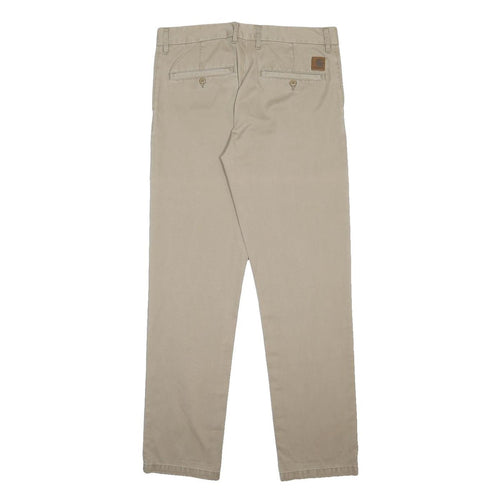 CARHARTT Mens Slim Beige Cotton Trousers W31 L32 Casual Zip Closure