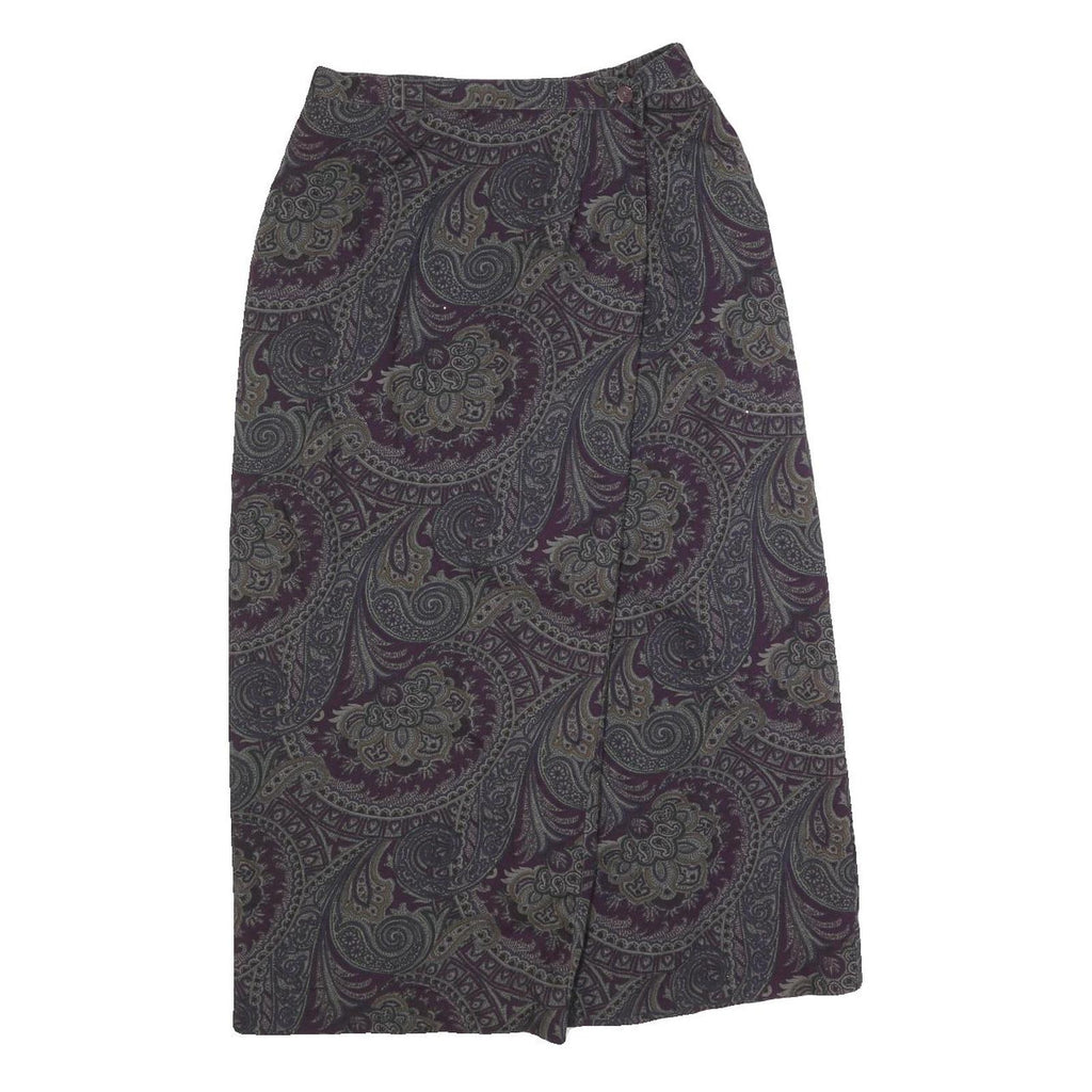 TALBOTS Womens Purple Paisley Wool Midi Pencil Skirt Size S Classic Design