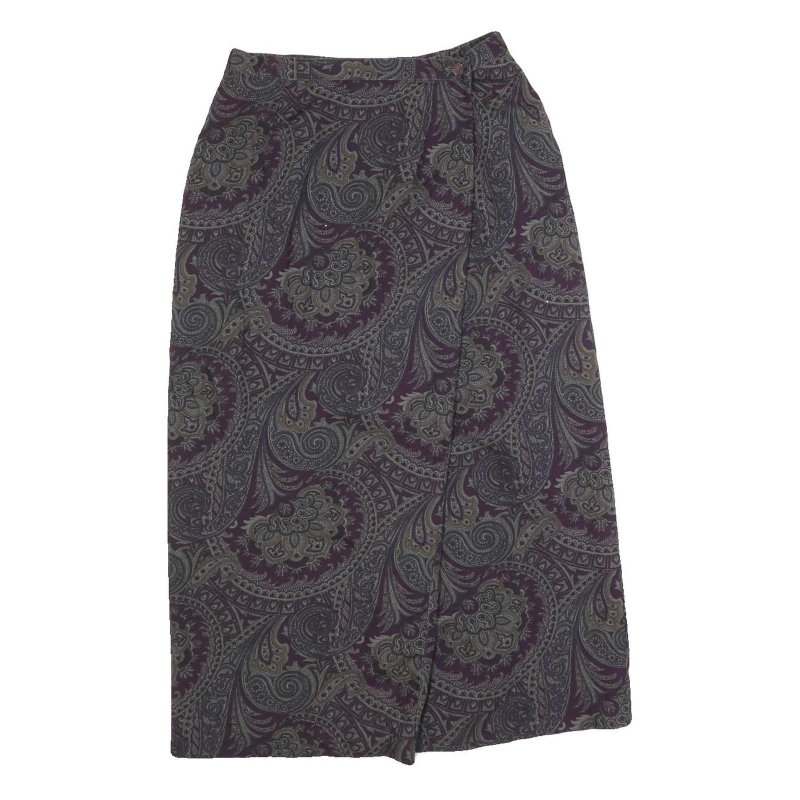 TALBOTS Womens Purple Paisley Wool Midi Pencil Skirt Size S Classic Design