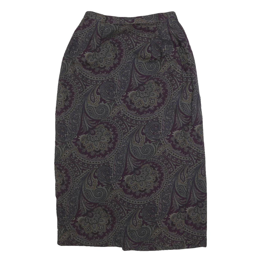 TALBOTS Womens Purple Paisley Wool Midi Pencil Skirt Size S Classic Design