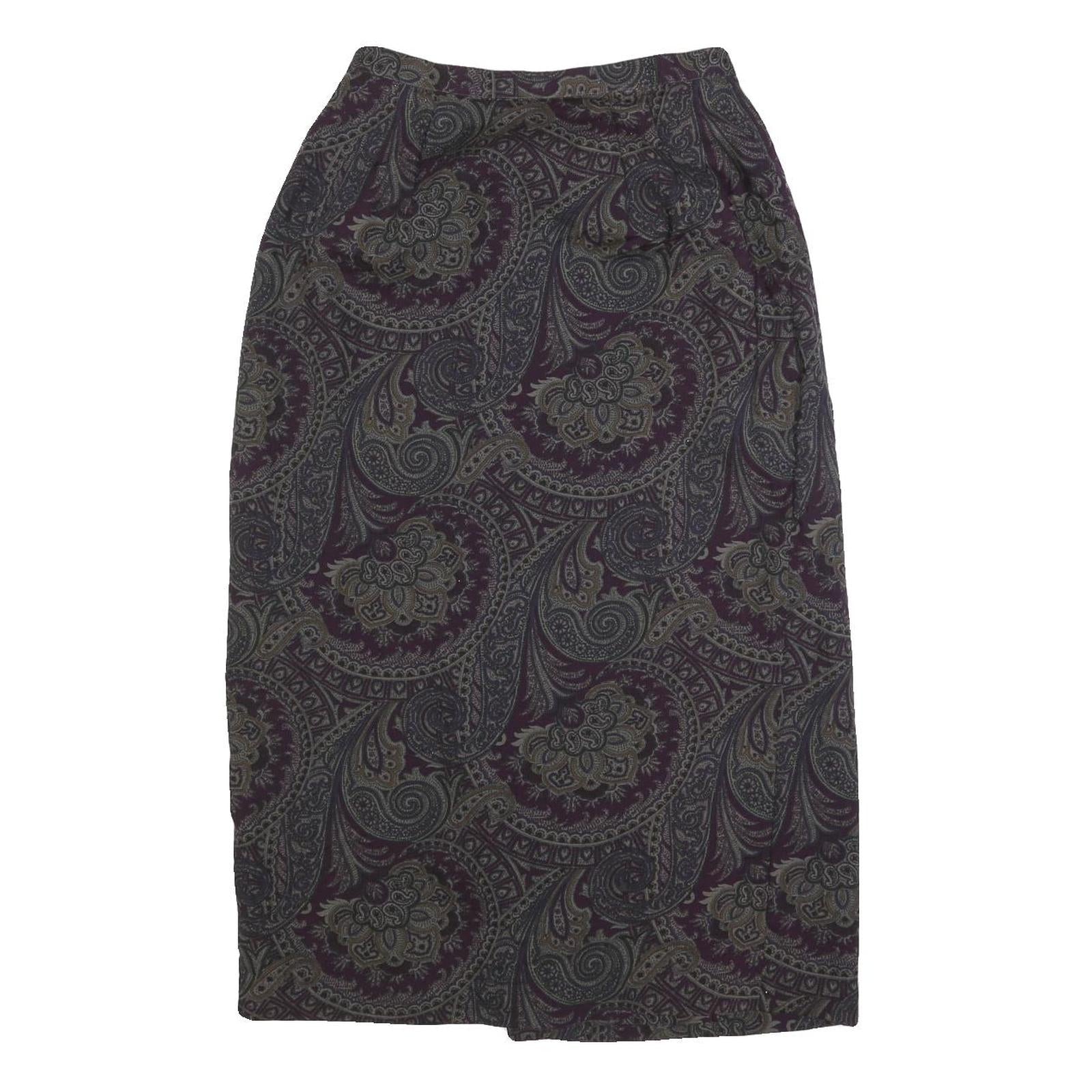 TALBOTS Womens Purple Paisley Wool Midi Pencil Skirt Size S Classic Design