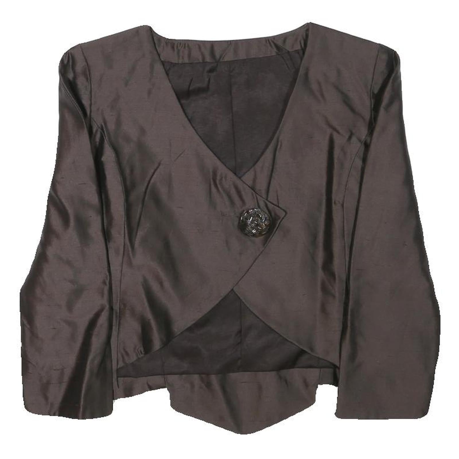 STETTLER AND CO Womens Brown Button Jacket S Polyester Blend Tailored