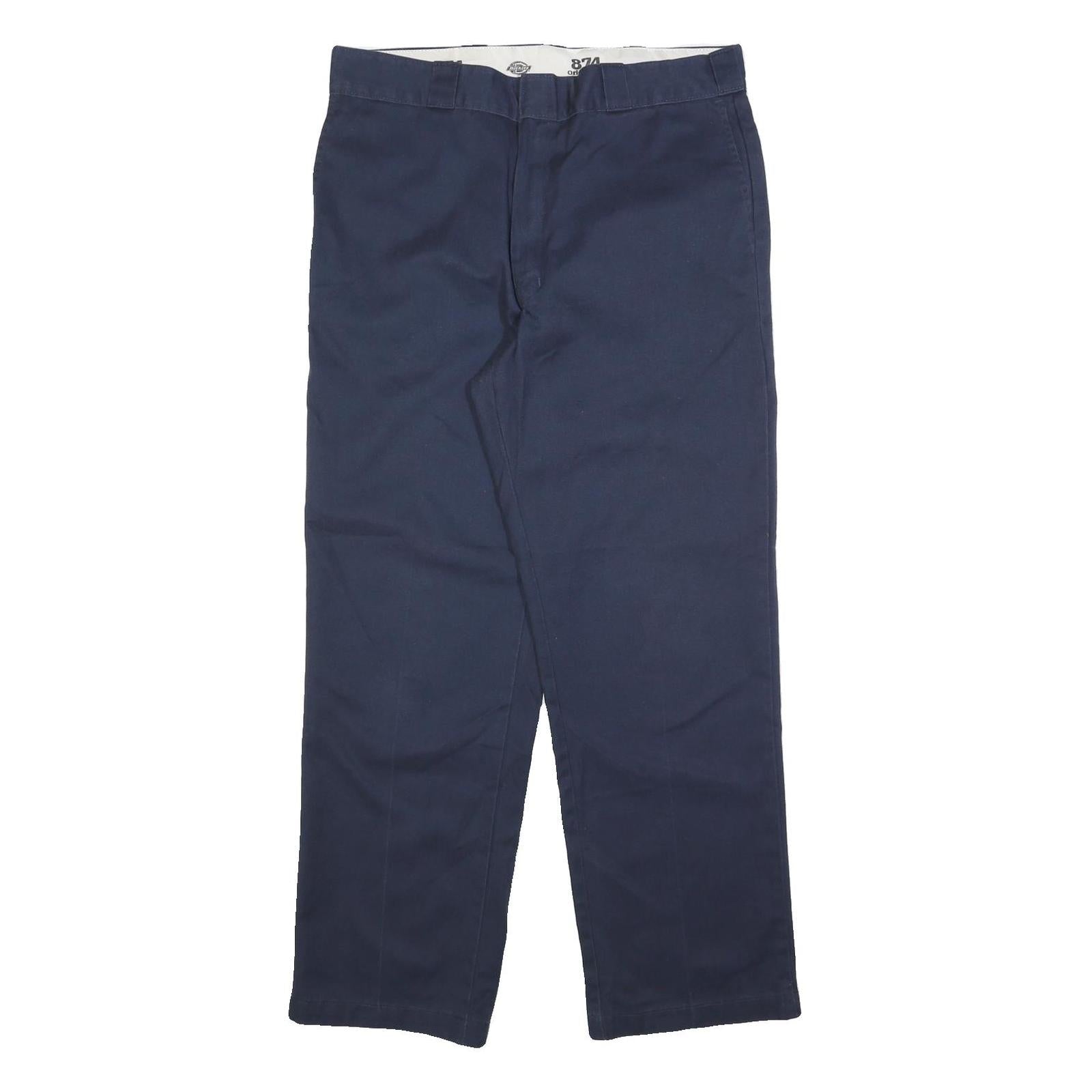 DICKIES Mens Regular Navy Blue Cotton Blend Zip Closure Trousers W36 L32
