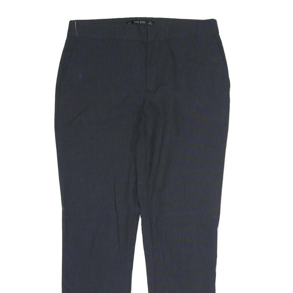 ZARA Womens Cotton Blend Navy Regular Tapered Trousers W32 L27 Work Casual