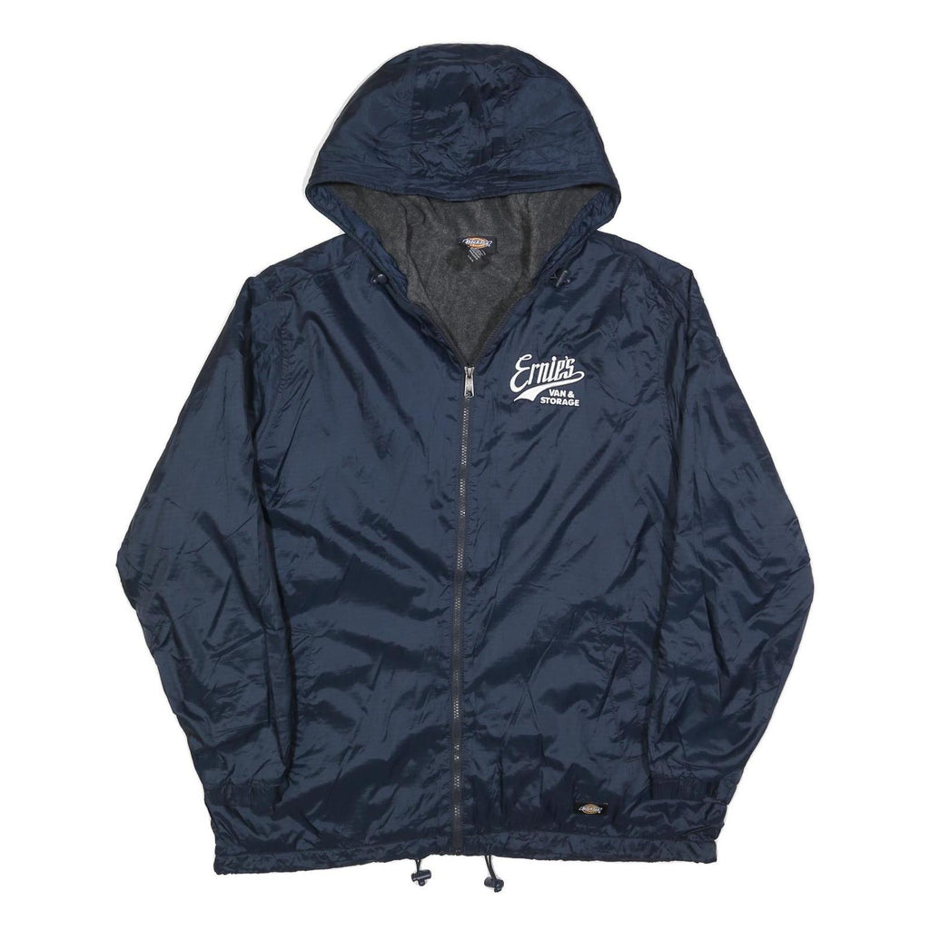 DICKIES Mens Navy Blue Zip Hooded Jacket L Polyester Blend Plain Workwear