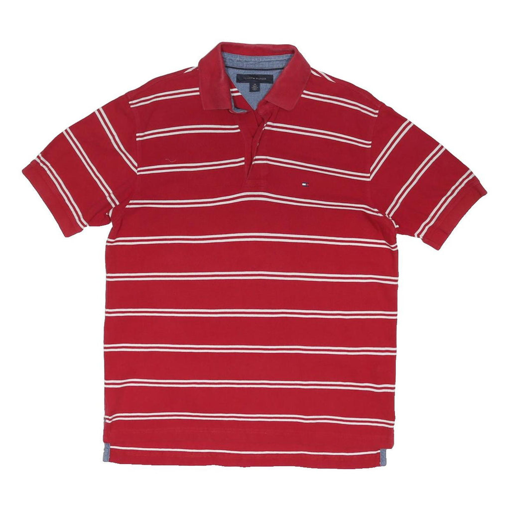 TOMMY HILFIGER Mens Red & White Striped Short Sleeve Polo Shirt M Cotton Blend