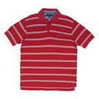 TOMMY HILFIGER Mens Red & White Striped Short Sleeve Polo Shirt M Cotton Blend