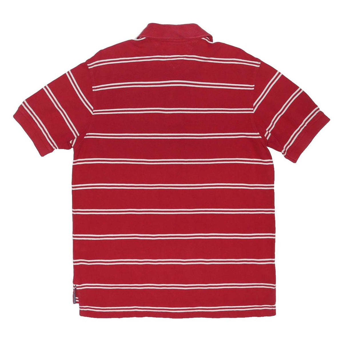 TOMMY HILFIGER Mens Red & White Striped Short Sleeve Polo Shirt M Cotton Blend