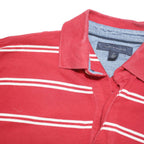 TOMMY HILFIGER Mens Red & White Striped Short Sleeve Polo Shirt M Cotton Blend
