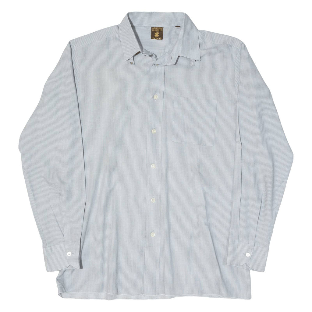 HERREN GLOBUS Mens Shirt Grey Striped Long Sleeve M
