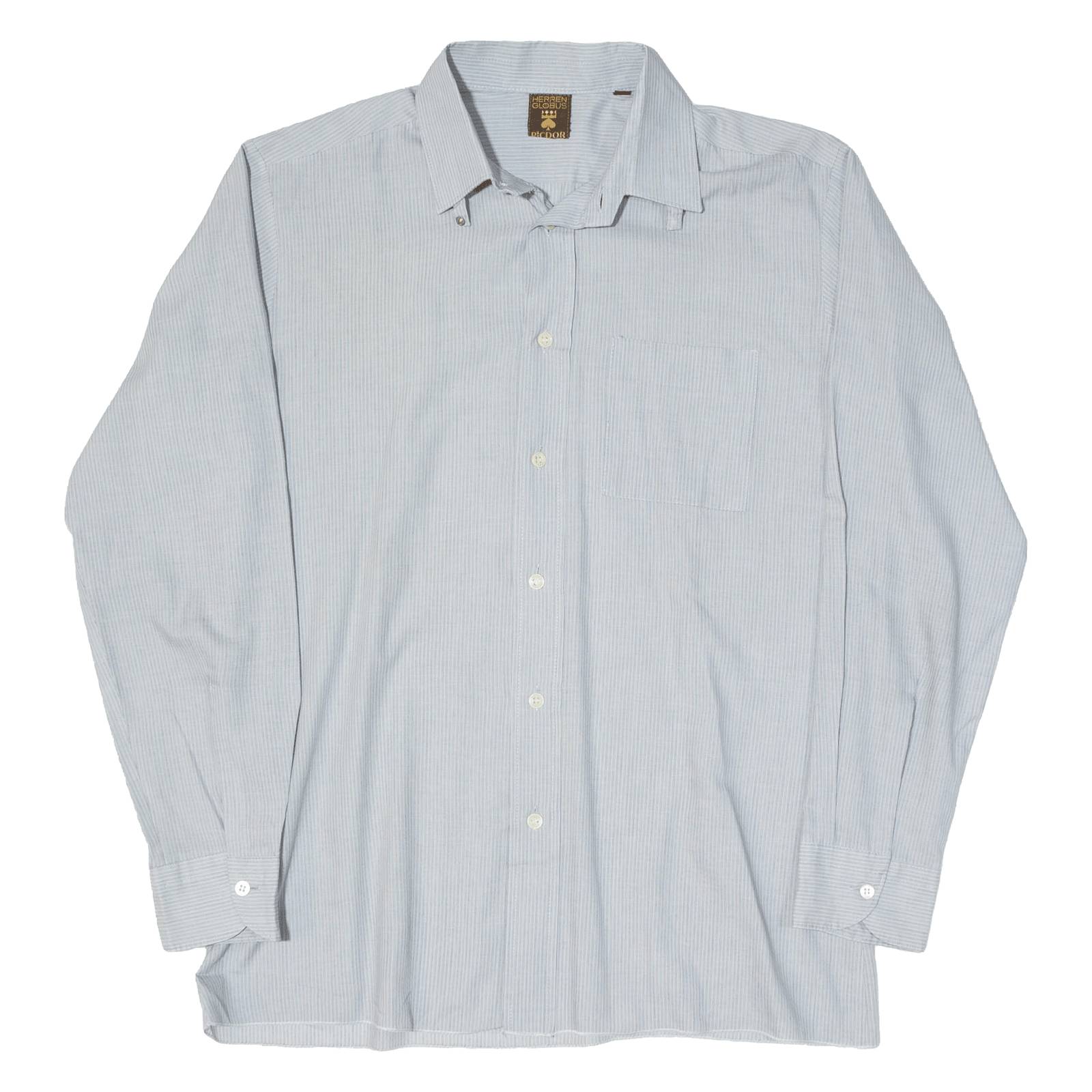 HERREN GLOBUS Mens Shirt Grey Striped Long Sleeve M