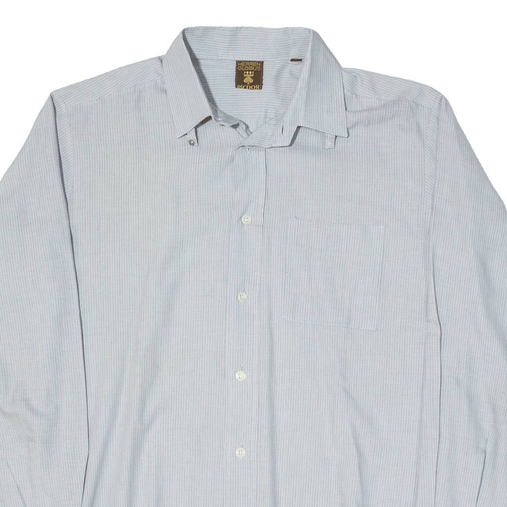 HERREN GLOBUS Mens Shirt Grey Striped Long Sleeve M