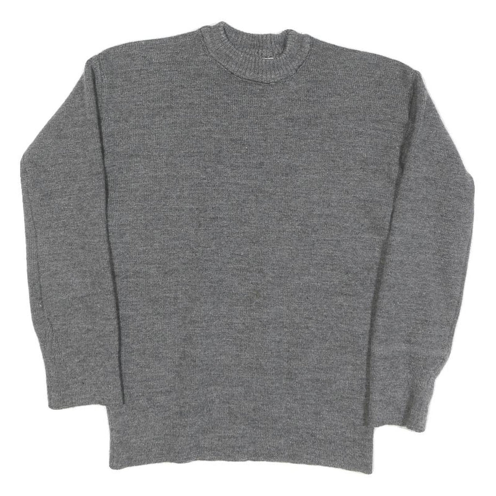 GROSS Womens Grey Plain Cotton Blend Chunky Knit Crew Neck Jumper S Soft Warm