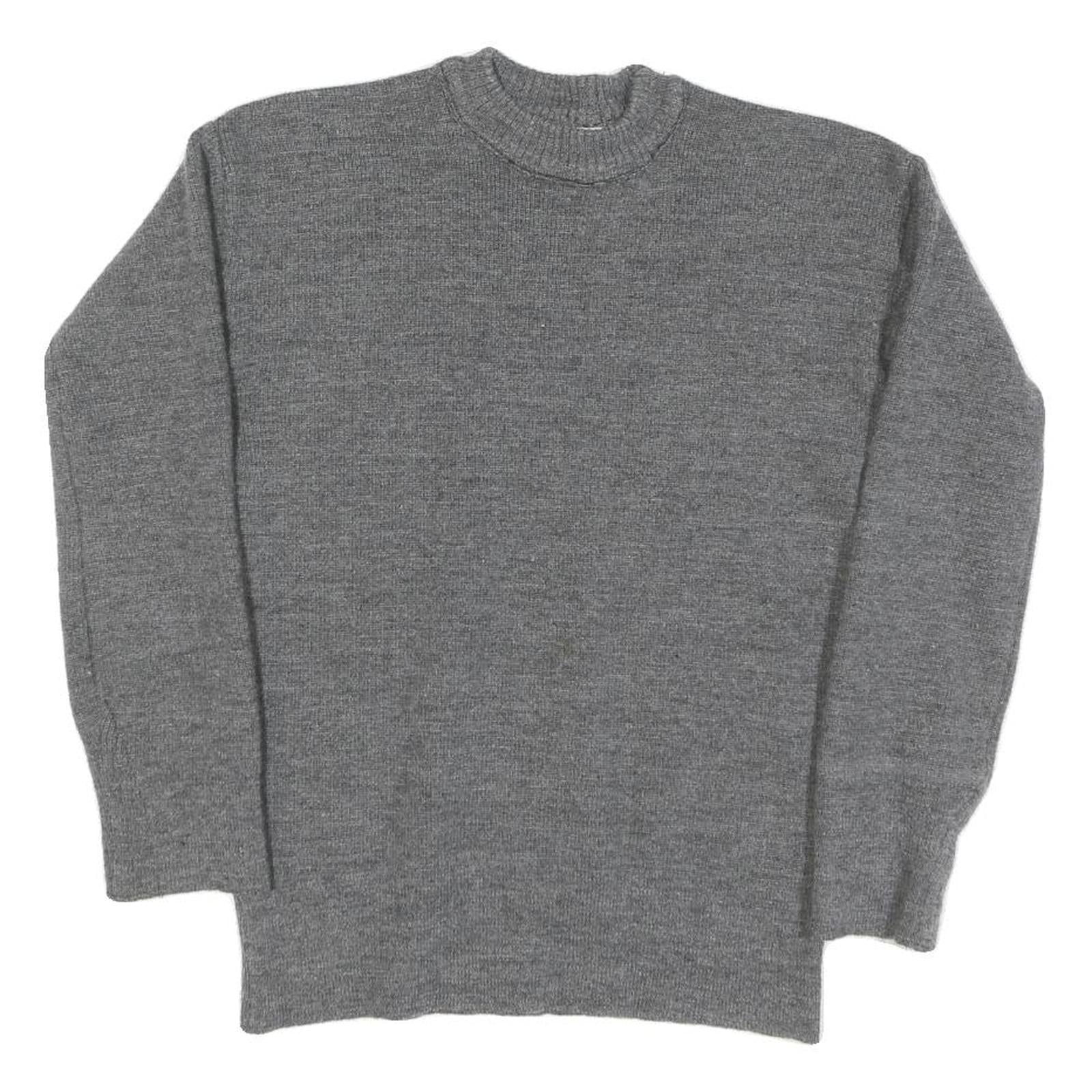 GROSS Womens Grey Plain Cotton Blend Chunky Knit Crew Neck Jumper S Soft Warm