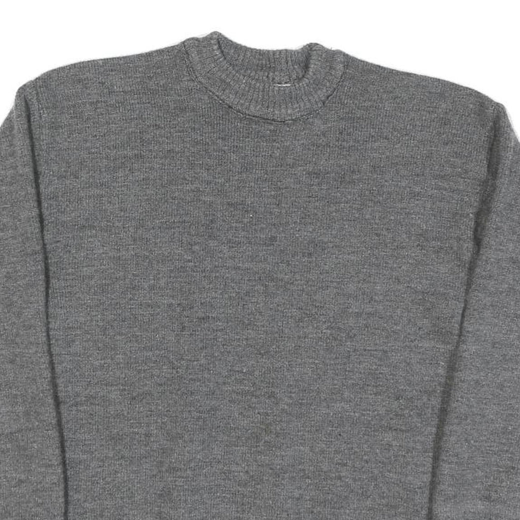 GROSS Womens Grey Plain Cotton Blend Chunky Knit Crew Neck Jumper S Soft Warm