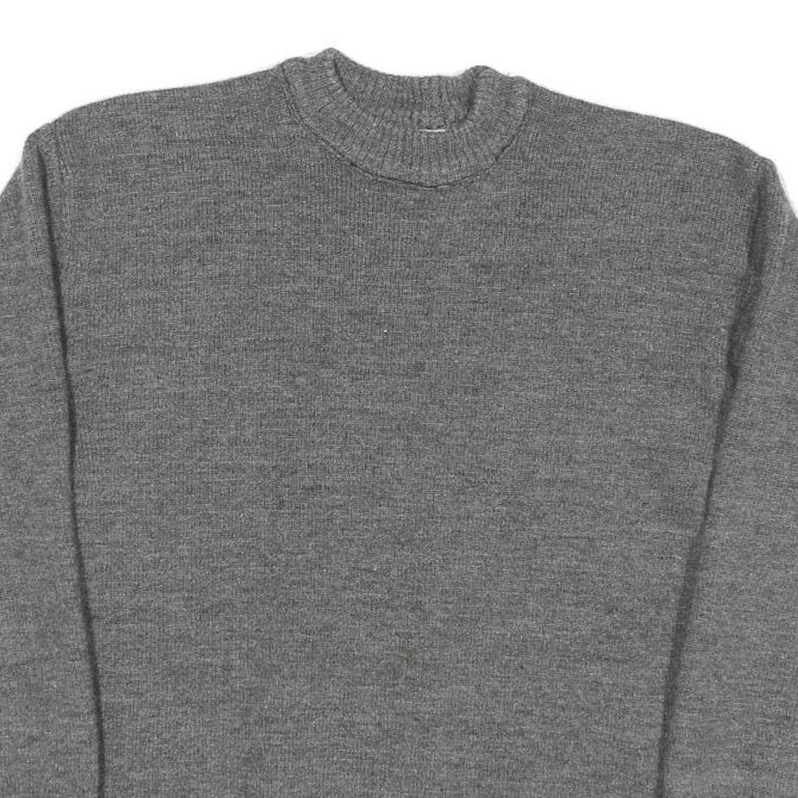 GROSS Womens Grey Plain Cotton Blend Chunky Knit Crew Neck Jumper S Soft Warm