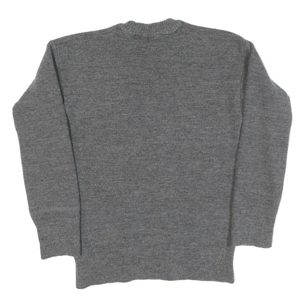 GROSS Womens Grey Plain Cotton Blend Chunky Knit Crew Neck Jumper S Soft Warm