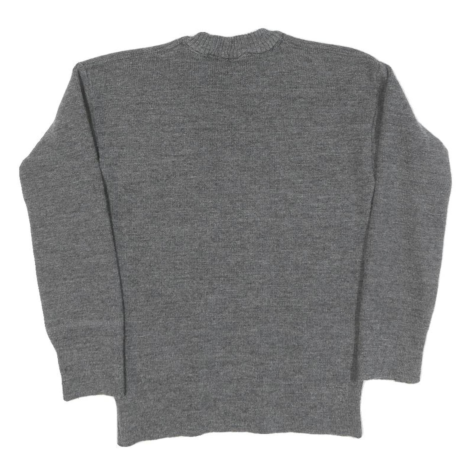 GROSS Womens Grey Plain Cotton Blend Chunky Knit Crew Neck Jumper S Soft Warm