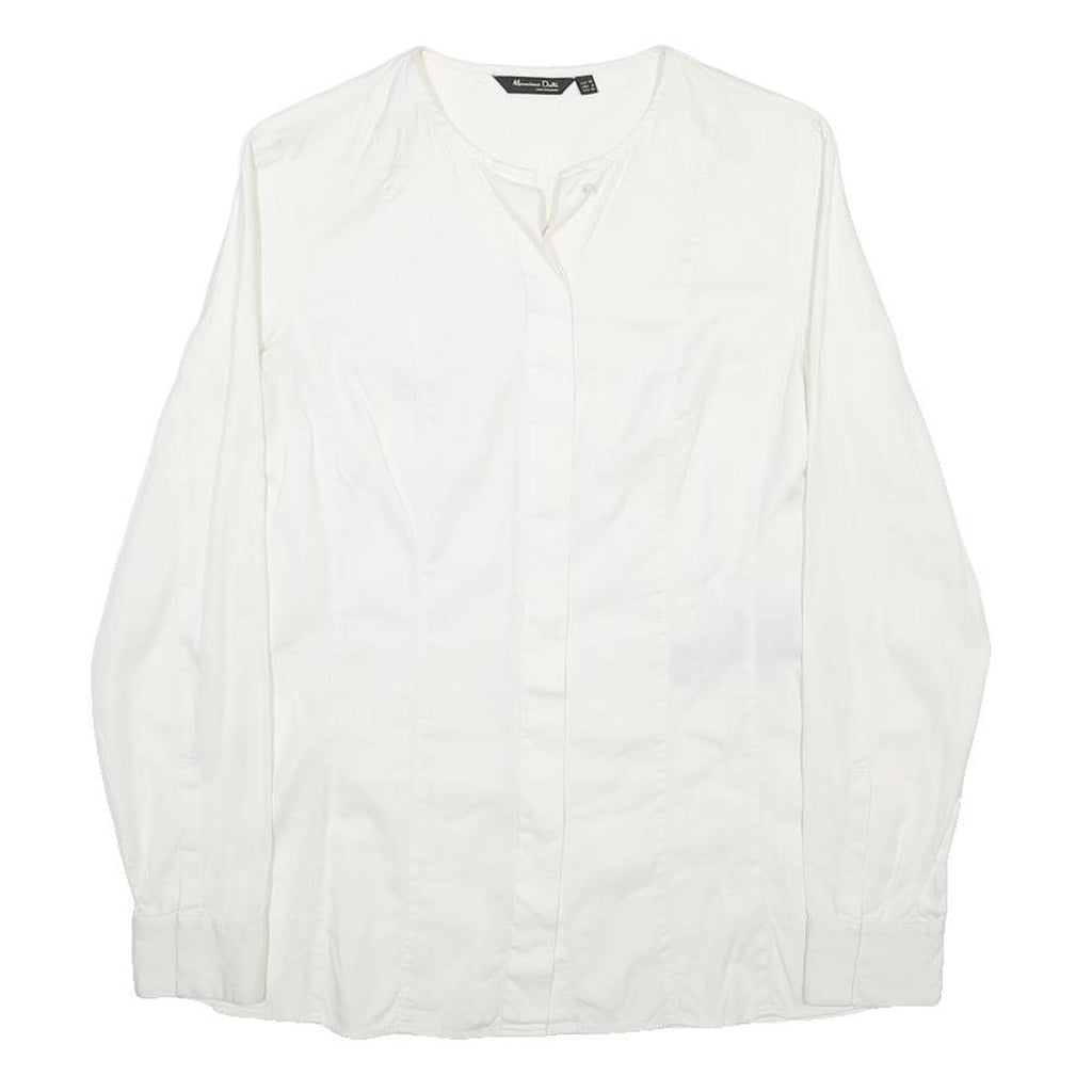 MASSIMO DUTTI Womens White Plain Long Sleeve Button Neck Top S Lightweight