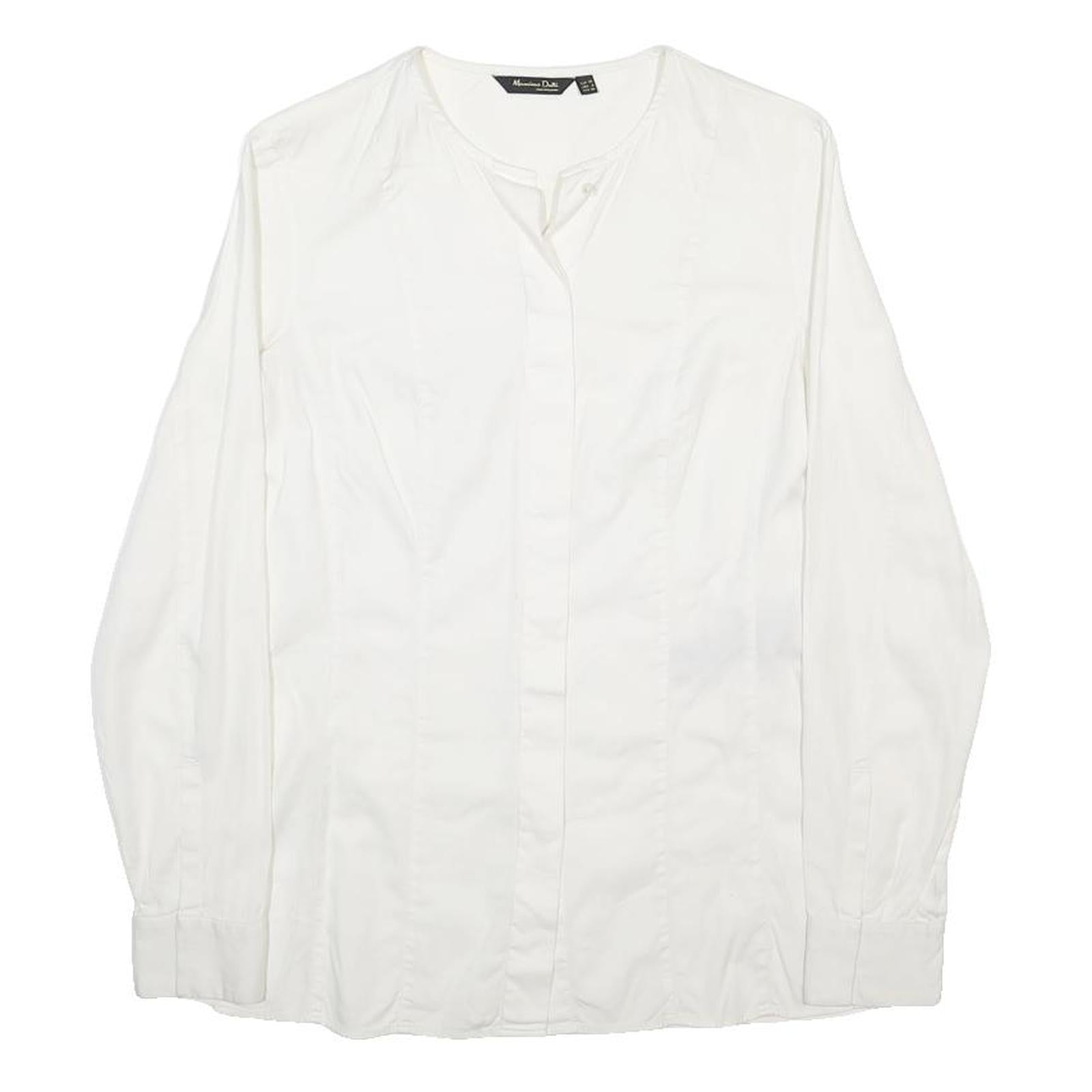MASSIMO DUTTI Womens White Plain Long Sleeve Button Neck Top S Lightweight