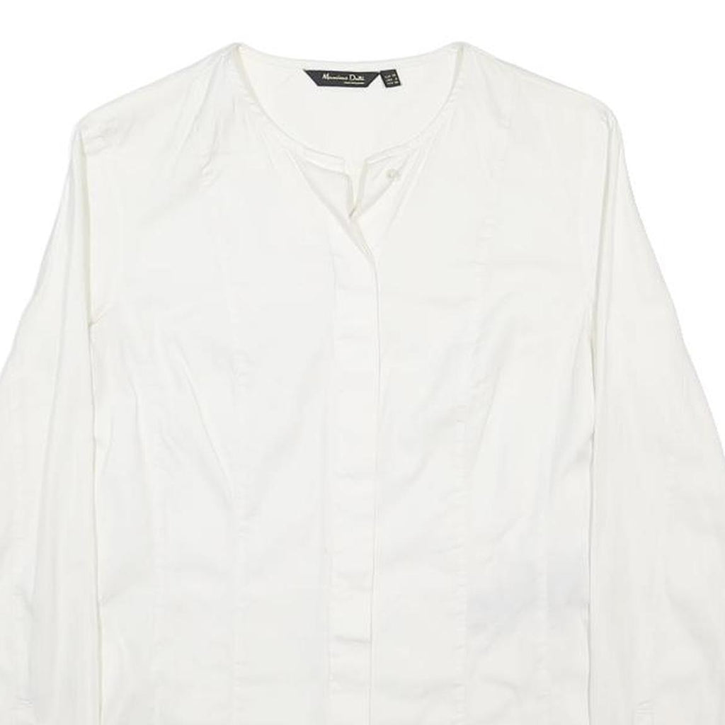 MASSIMO DUTTI Womens White Plain Long Sleeve Button Neck Top S Lightweight