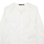 MASSIMO DUTTI Womens White Plain Long Sleeve Button Neck Top S Lightweight
