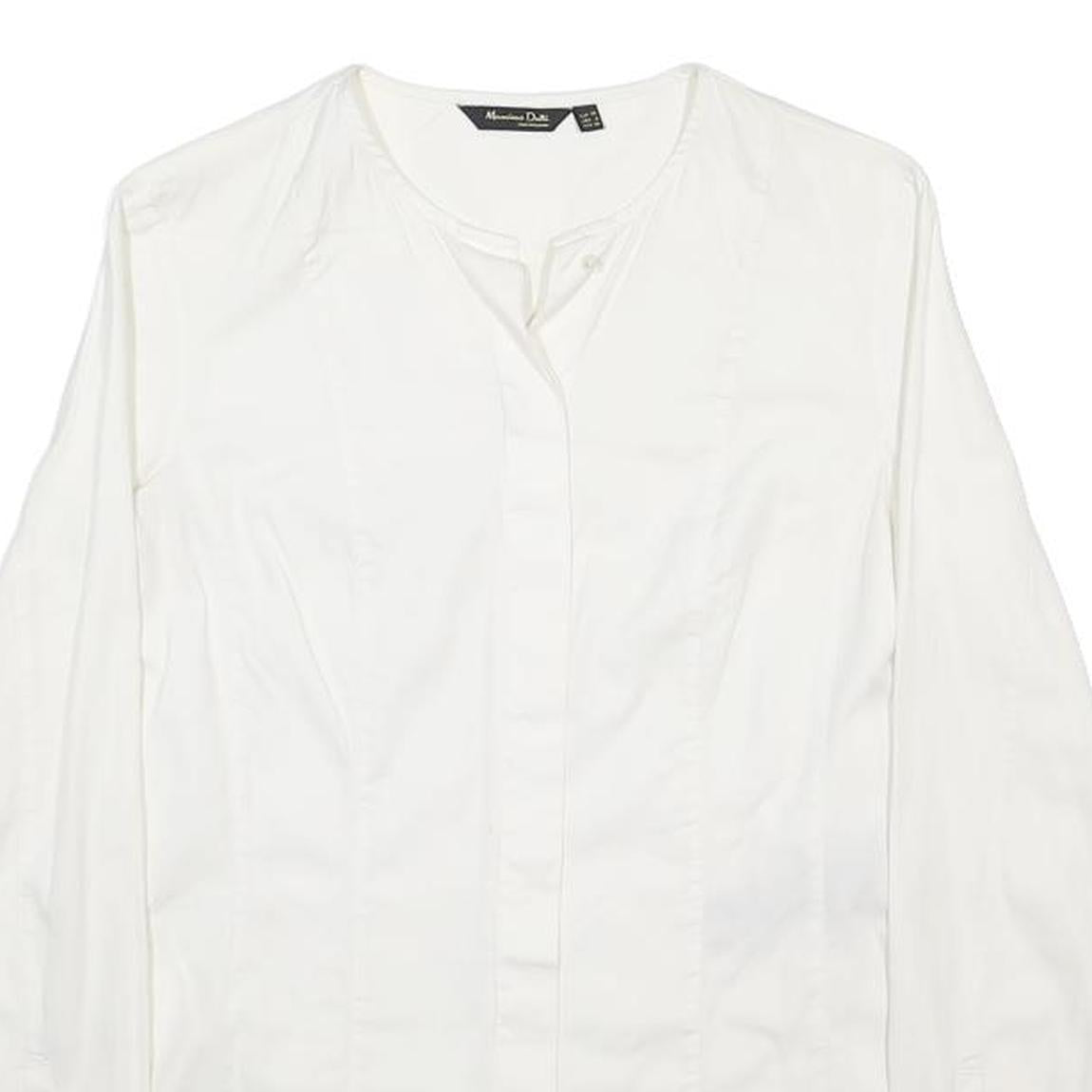 MASSIMO DUTTI Womens White Plain Long Sleeve Button Neck Top S Lightweight