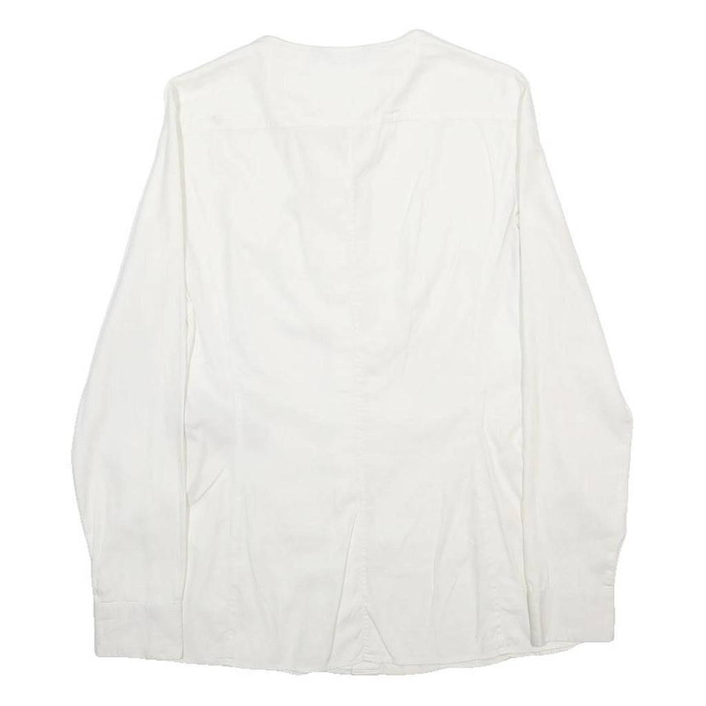 MASSIMO DUTTI Womens White Plain Long Sleeve Button Neck Top S Lightweight