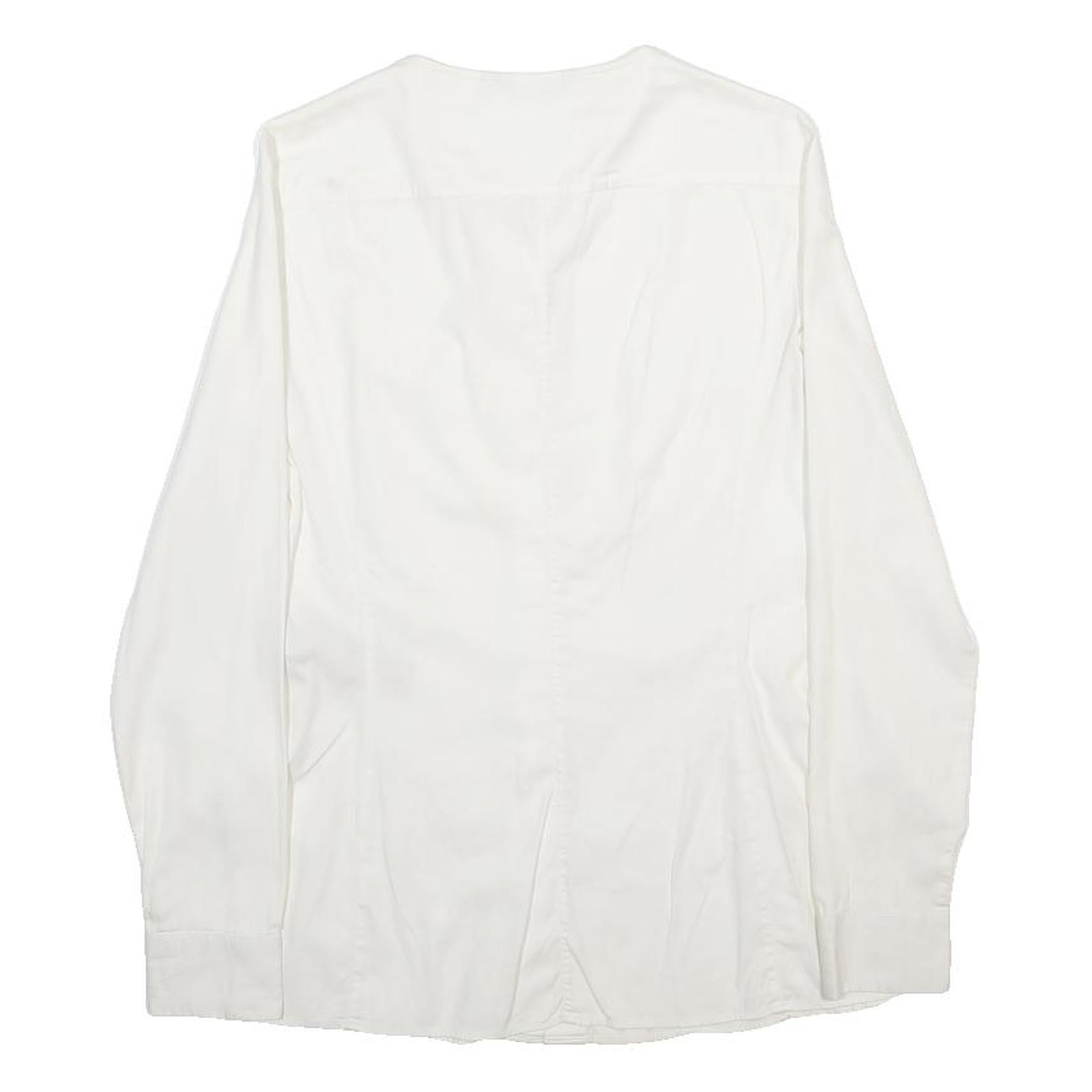 MASSIMO DUTTI Womens White Plain Long Sleeve Button Neck Top S Lightweight