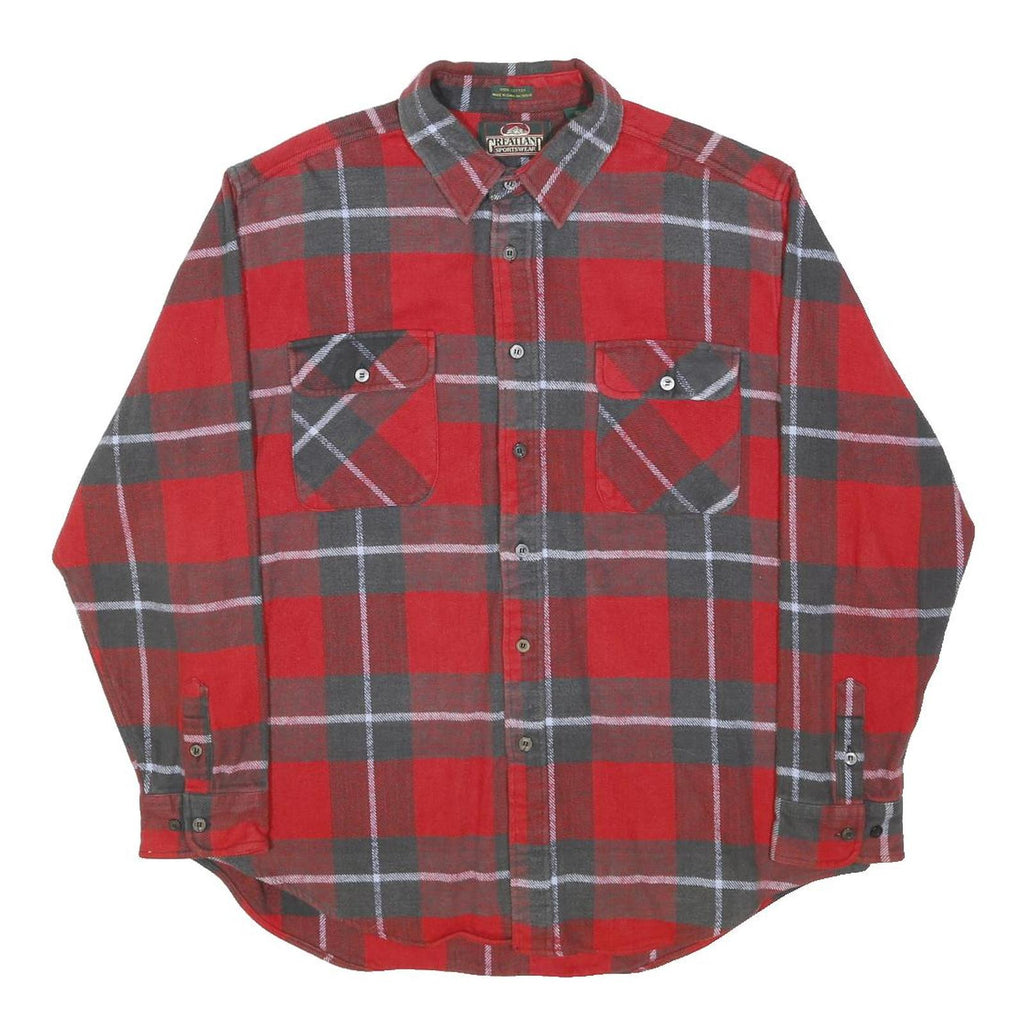 GREATLAND SPORTSWEAR Mens Red & Grey Check Shirt XL Cotton Long Sleeve Casual