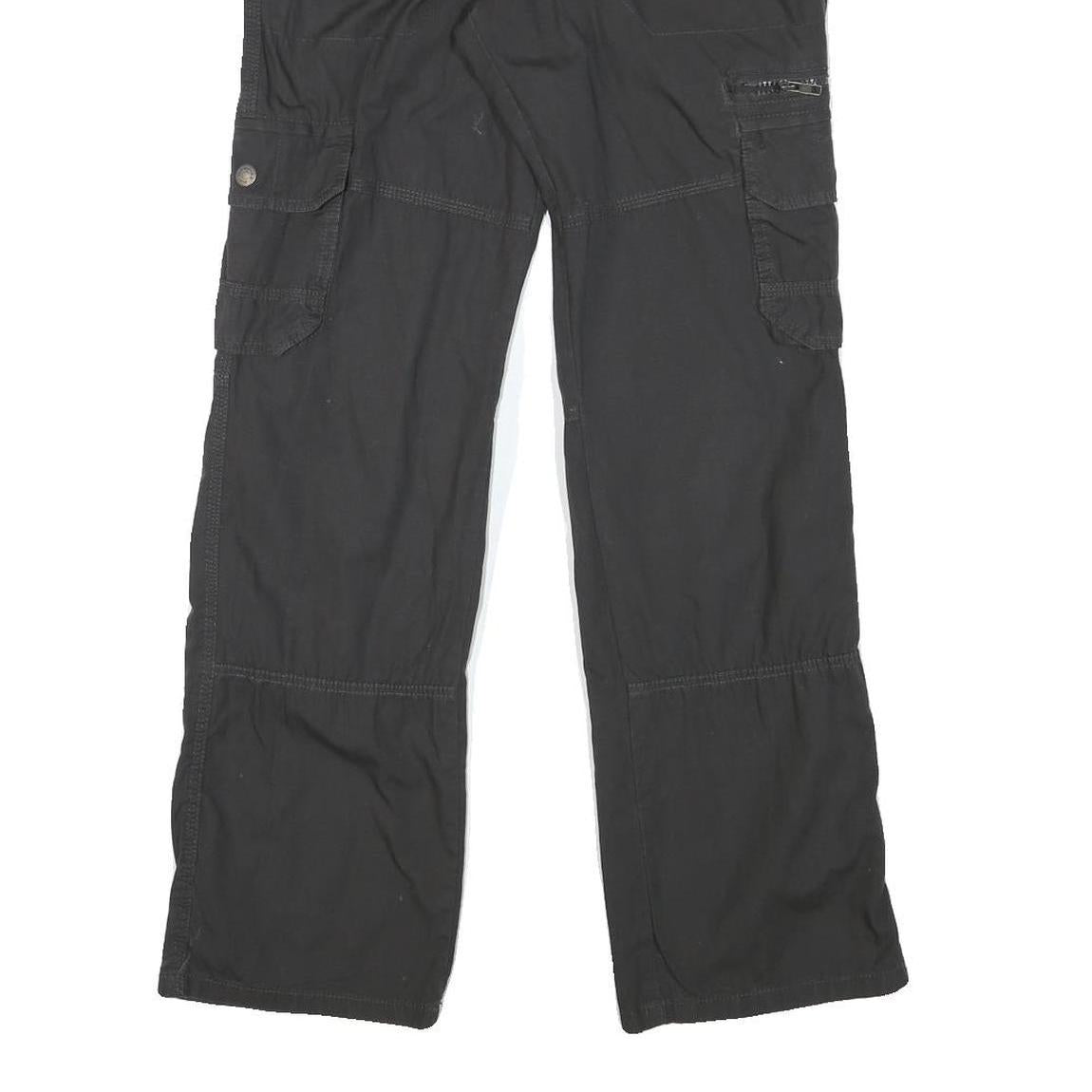 Womens Black Relaxed Cargo Trousers W30 L31 Cotton Blend Zip Pockets Casual