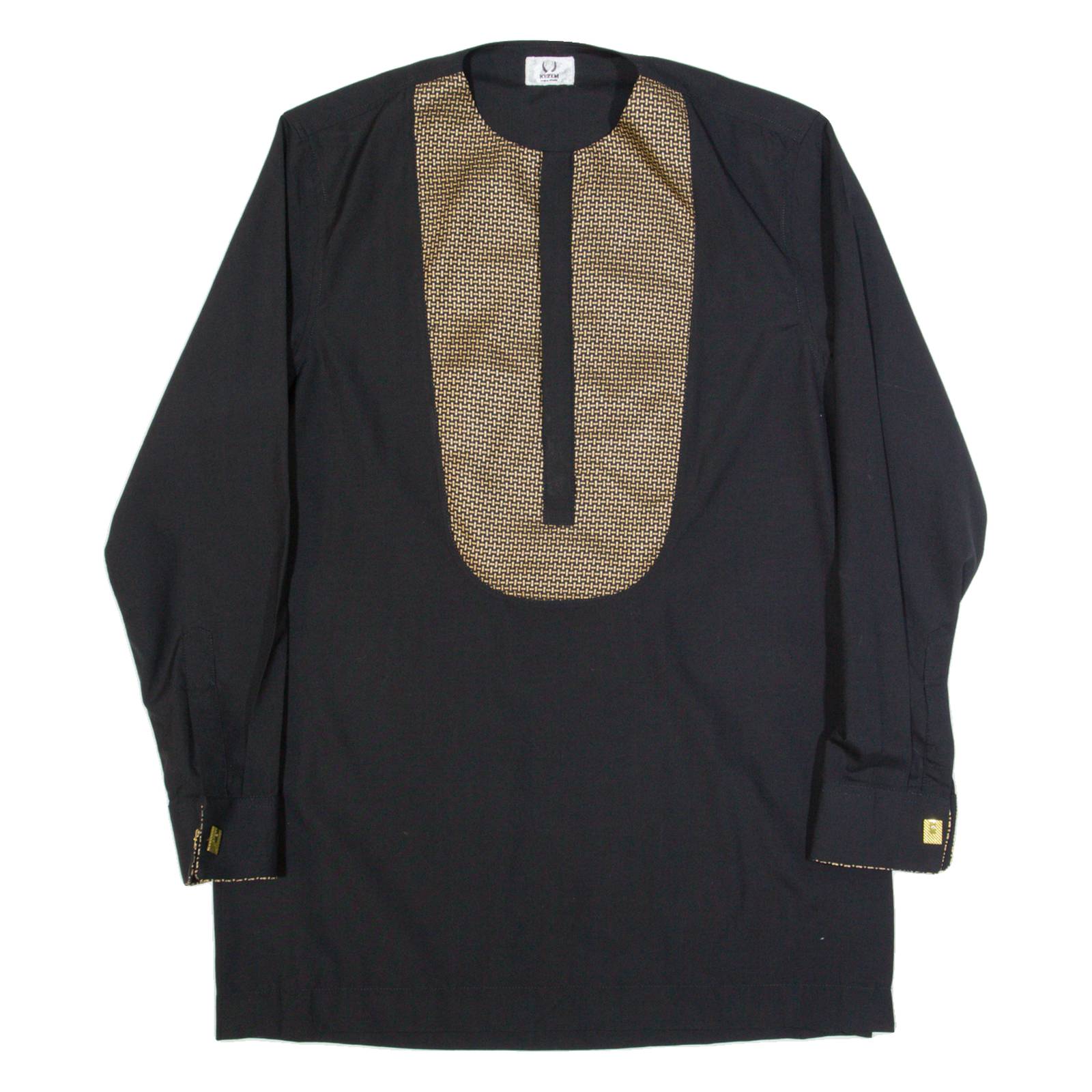 KEZEM Tunic Mens Plain Shirt Black Long Sleeve M