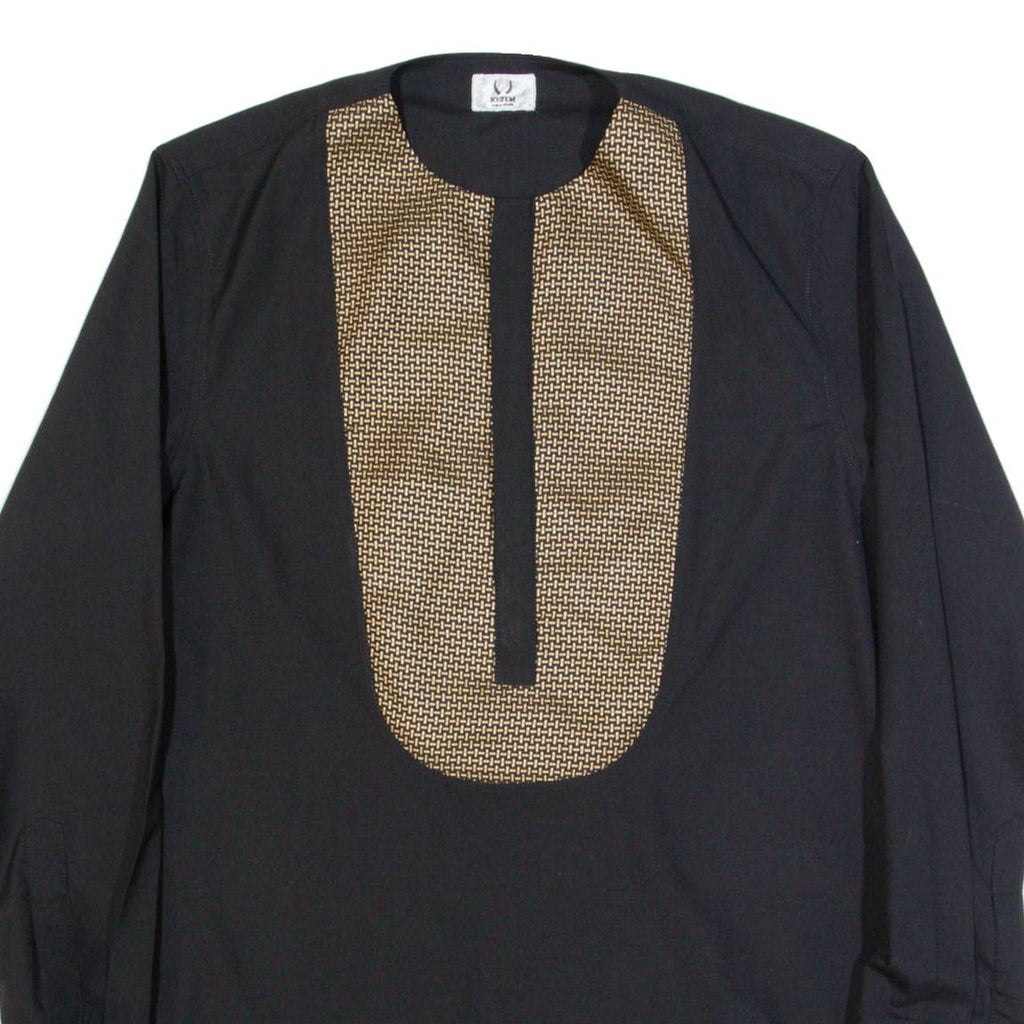 KEZEM Tunic Mens Plain Shirt Black Long Sleeve M