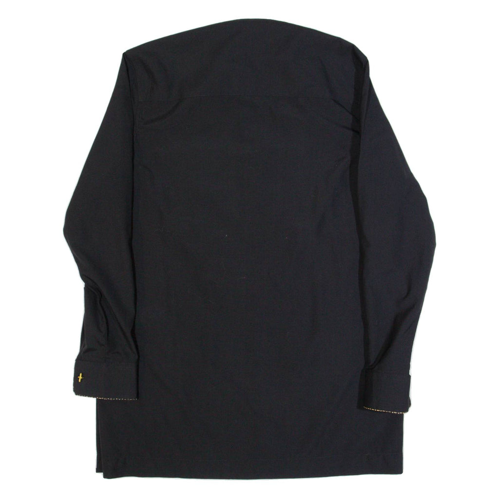 KEZEM Tunic Mens Plain Shirt Black Long Sleeve M