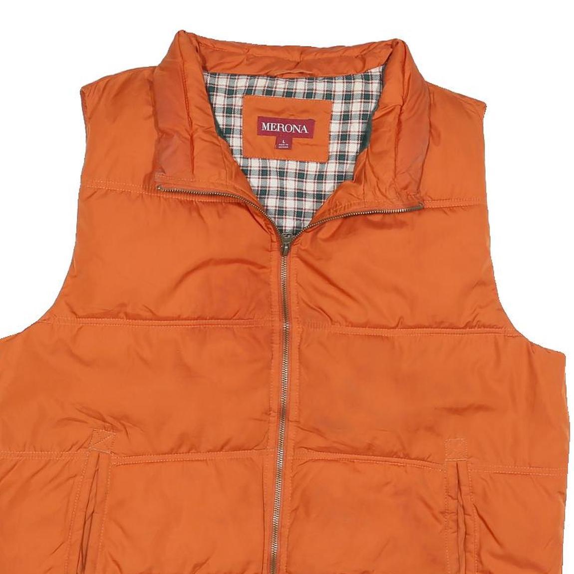 MERONA Mens Orange Jacket L Polyester Blend Quilted Puffer Zip Casual Outerwear